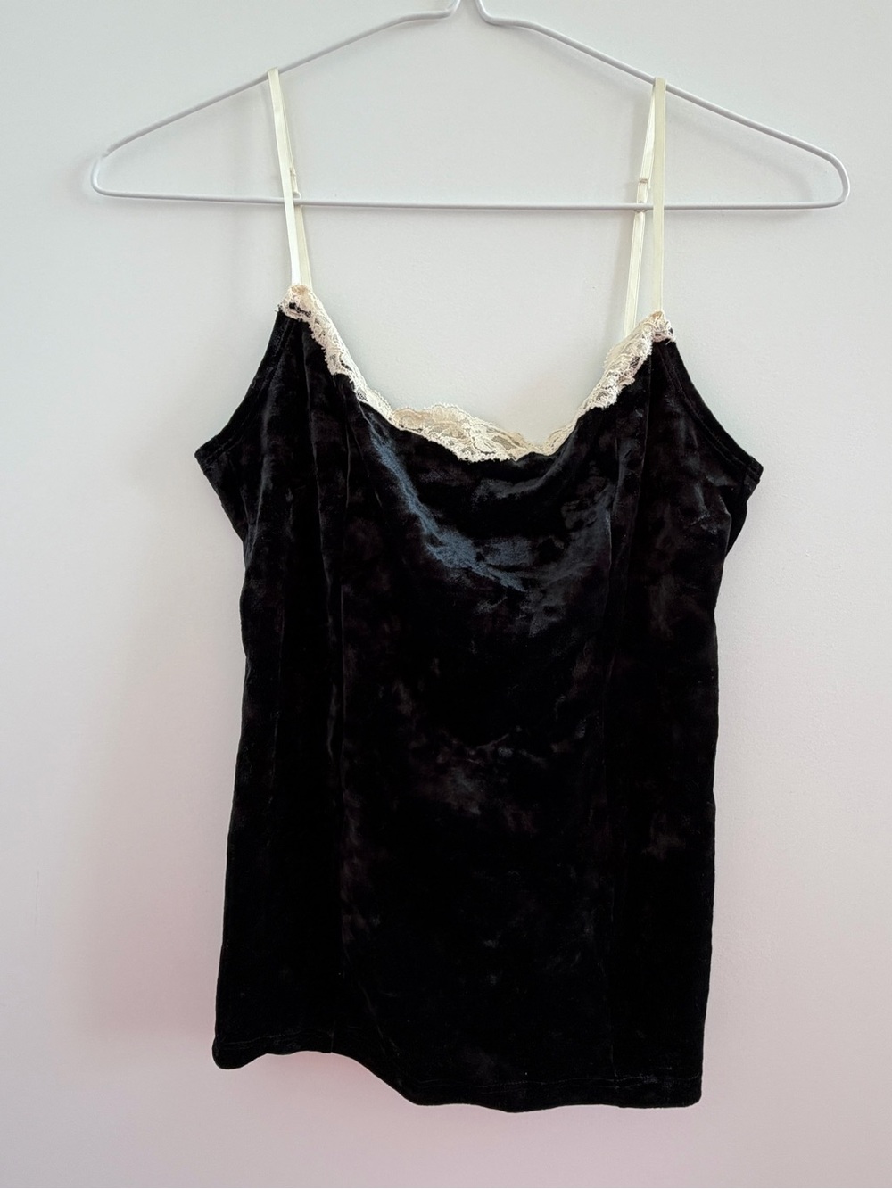 Banana Republic Black Velvet Cami with Cream Lace Trim